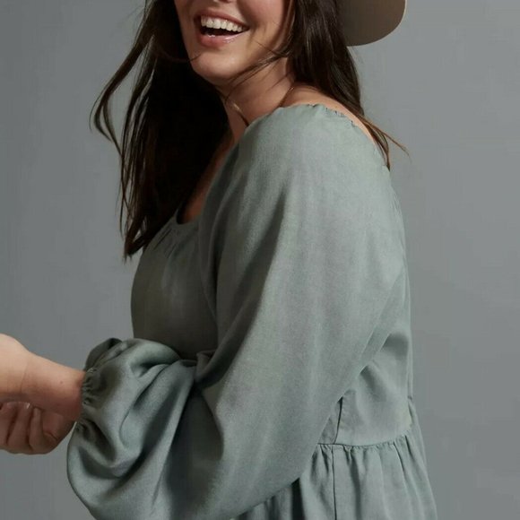 Anthropologie Amadi Verity Tiered Tunic Swing Dress in Moss Size MP Tencel NWT - Picture 3 of 7